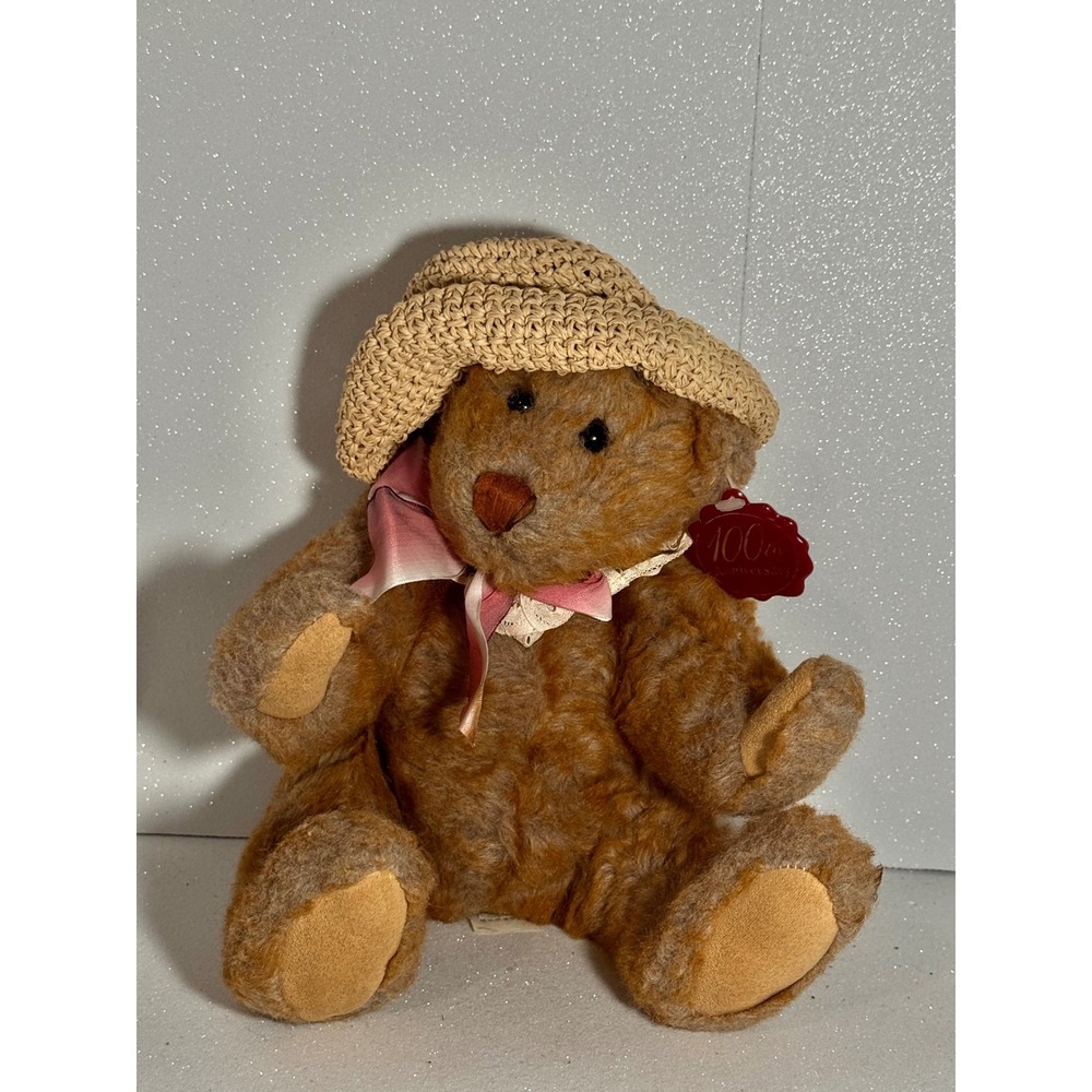 Dan Dee Collectors Choice 100th Anniversary Teddy Bear Brown Plush Straw Hat